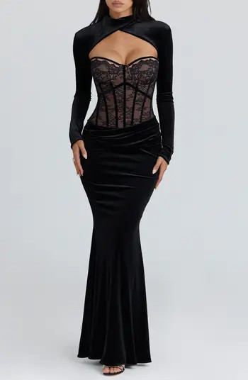 Ayana Strapless Lace & Velvet Mermaid Gown & Bolero Set | Nordstrom