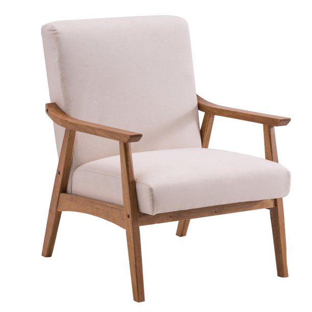 Zimtown Wood Frame Fabric Accent Chair, 26.77" x 29.13" x 33.07",Beige - Walmart.com | Walmart (US)