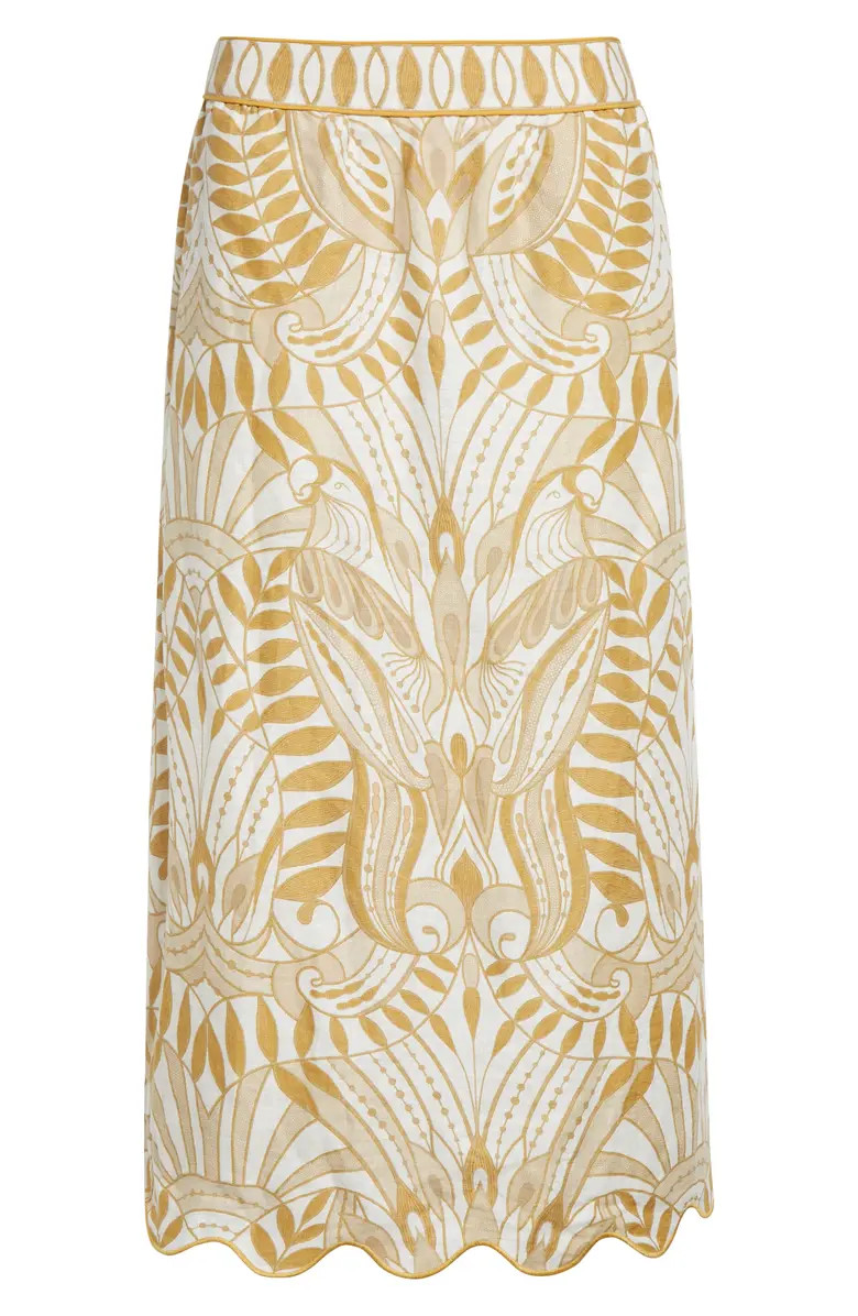 FARM Rio Lace Nature Linen Midi Skirt | Nordstrom | Nordstrom