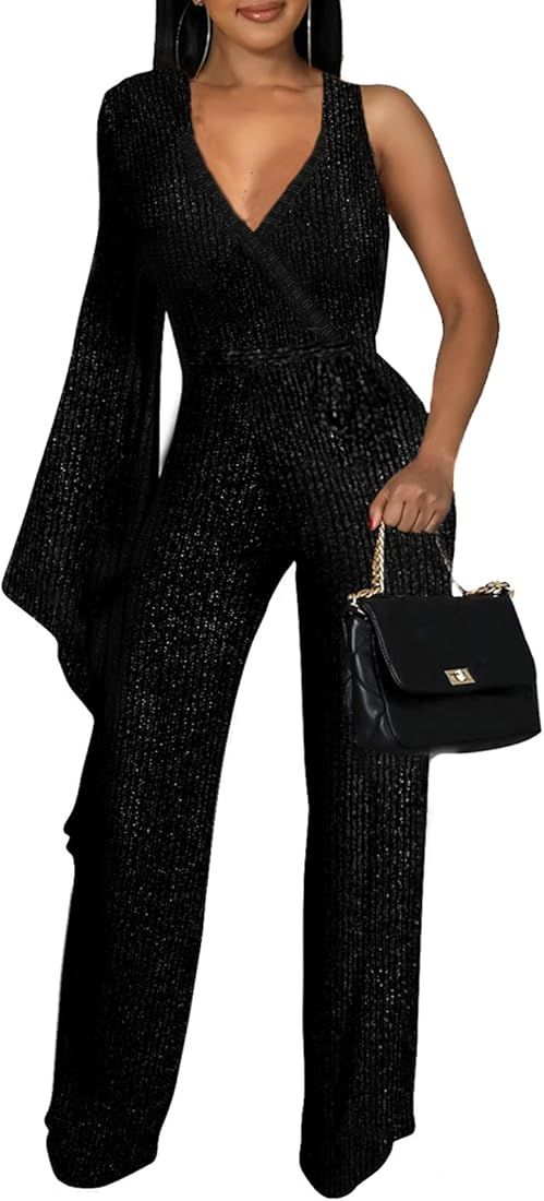 Elegant Jumpsuit for Women Dressy Sexy Formal Off The Shoulder Long Straight Pants for Evening Pa... | Amazon (US)