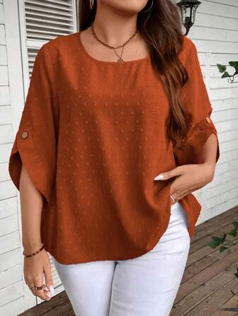 SHEIN LUNE Plus Swiss Dot Blouse | SHEIN