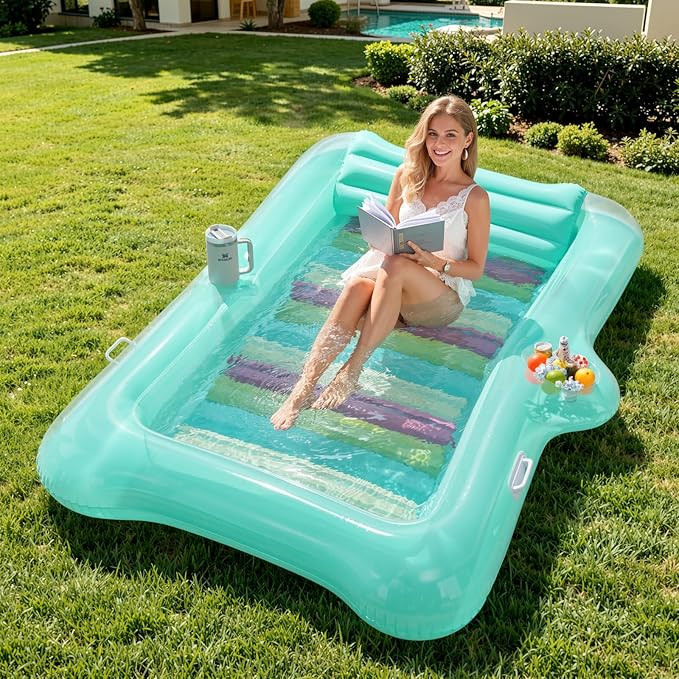 MoKo Pool Floats Adult, Floating Bed with Ice Bar, Tanning Chair Inflatable Lounger with Drink Ho... | Amazon (CA)