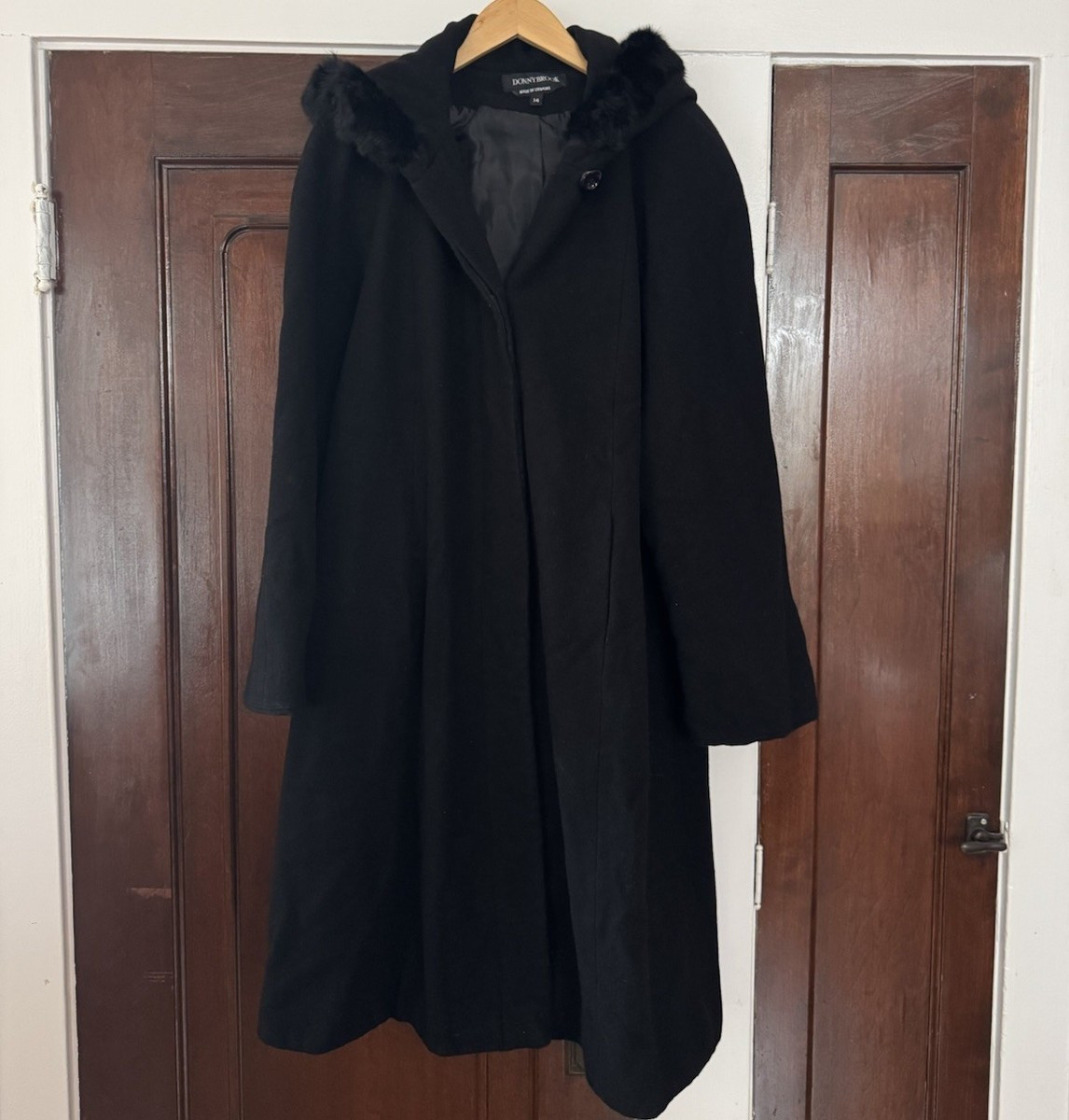 Vintage 80s 90s Donnybrook 100% Pure Wool Coat Rabbit Fur Collar Womens 14 Black | eBay US