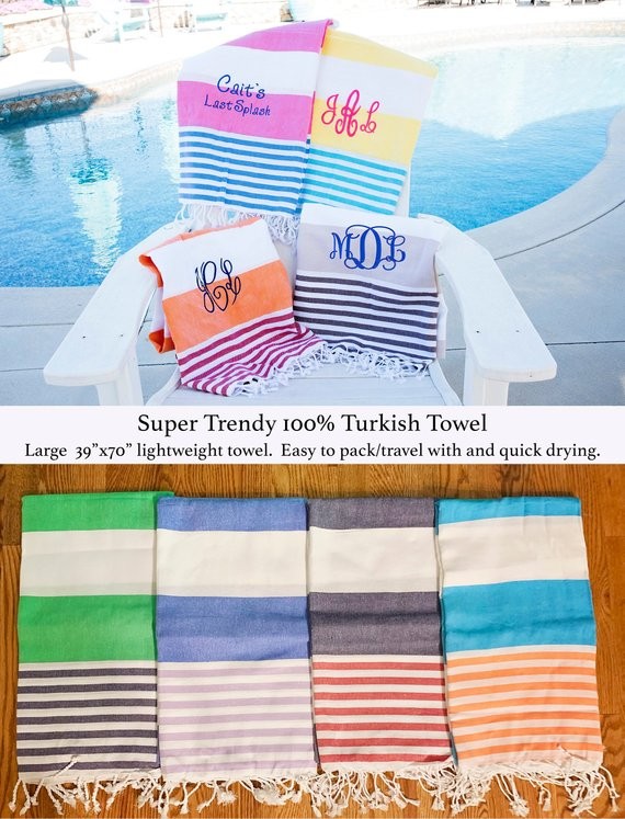 Custom Monogram Beach Towel, Embroidered Turkish Towel, Bachelorette Party, Colorful Beach Towel | Etsy (US)