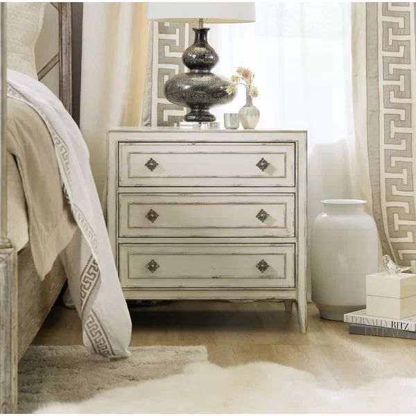 Sanctuary 2 30.5'' Tall 3 - Drawer Nightstand in Creamy White/Silver | Wayfair North America