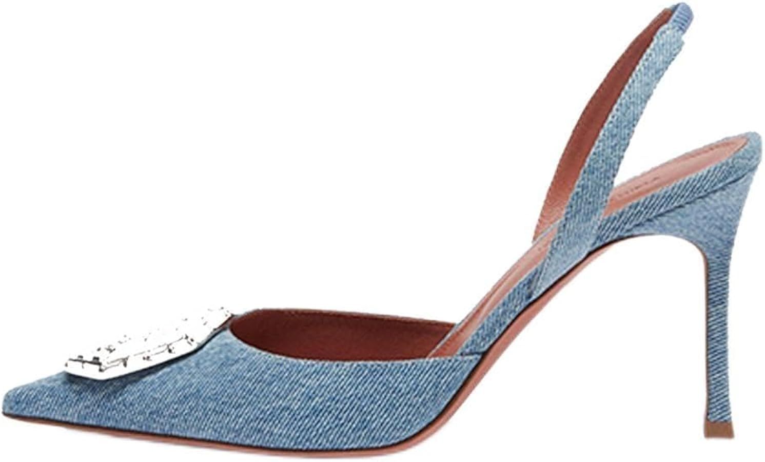 Mattiventon Women's Crystal Slingback Pumps Rhinestone Satin Stiletto Pointed Toe Heeled Sandals ... | Amazon (US)