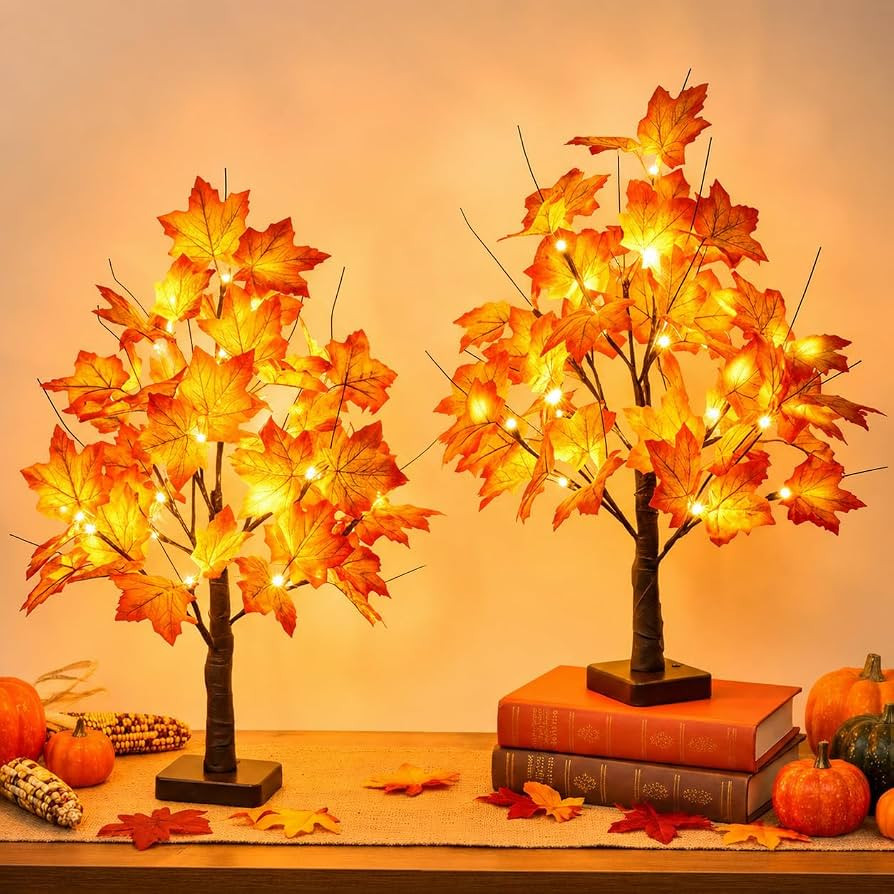 Lighted Artificial Trees with Lights 24LED Thanksgiving Table Battery Operated Centerpieces for A... | Amazon (US)