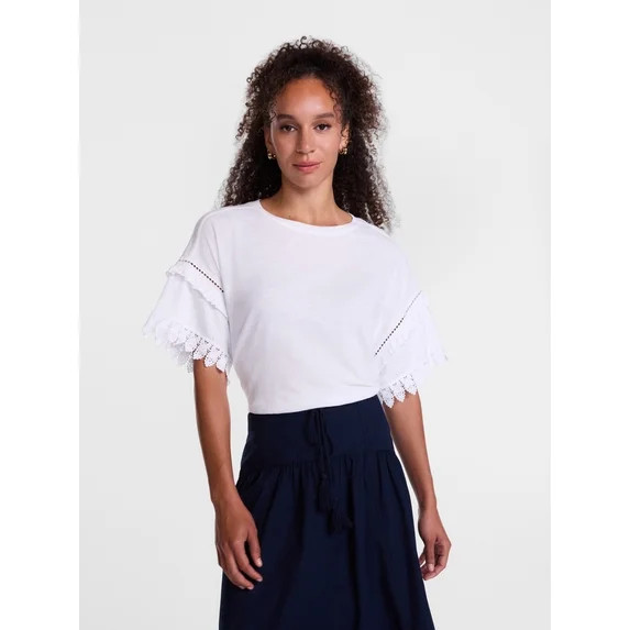 Scenario Women's Lace Trim Tee with Short Sleeves, Size XS-XXXL | Walmart (US)