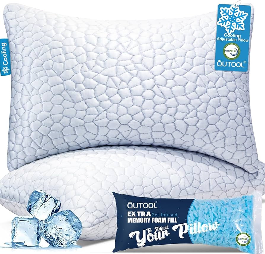QUTOOL Cooling Pillow for Sleeping, CertiPUR-US Shredded Memory Foam King Pillows Set of 2, Cool ... | Amazon (US)