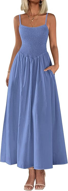PRETTYGARDEN Women's Smocked Maxi Dresses 2025 Summer Beach Sundress Casual Spaghetti Strap Swing... | Amazon (US)