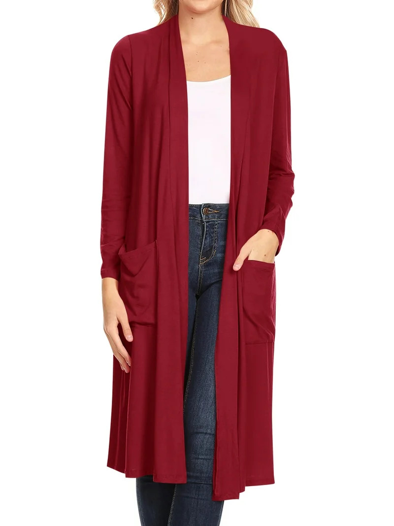 Women's Casual Loose Fit Side Pockets Solid Soft Lightweight Long Cardigan | Walmart (US)