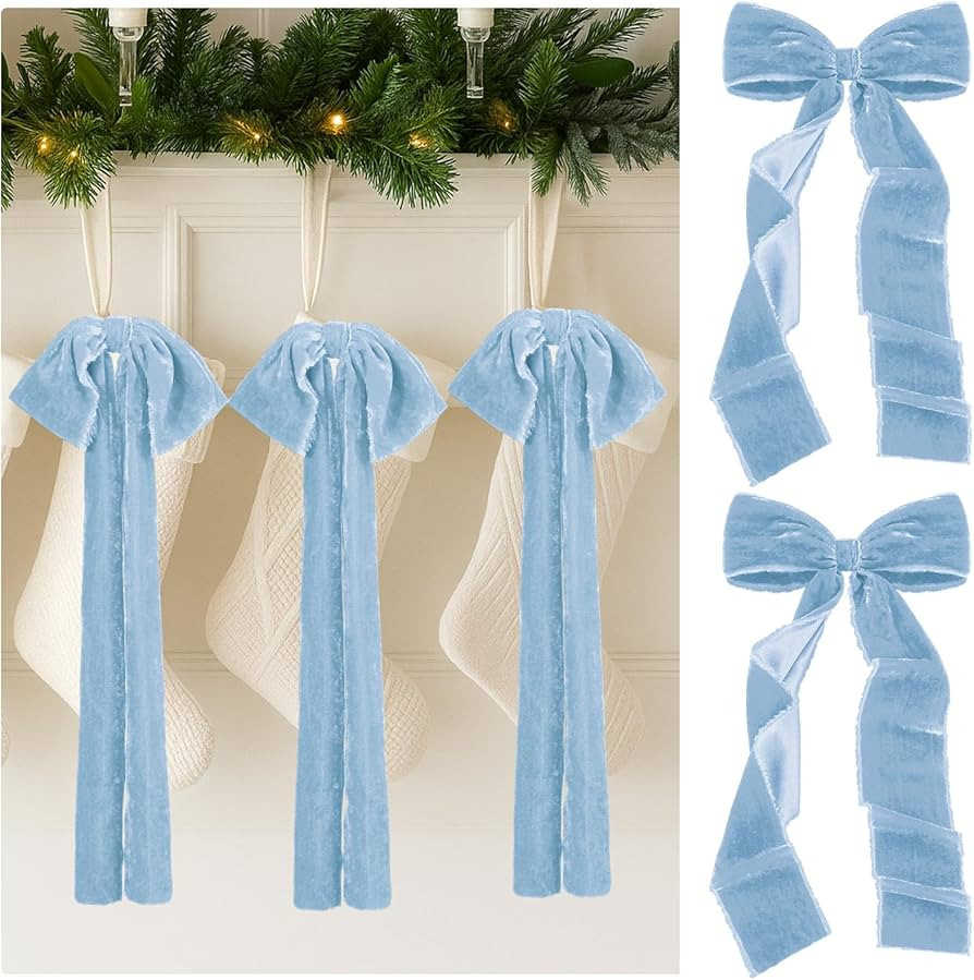 8 Pcs Extra Large Christmas Velvet Bows, 17.7 x 8.7 Vintage Raw Edge Ribbon Swag Bow for Christma... | Amazon (US)