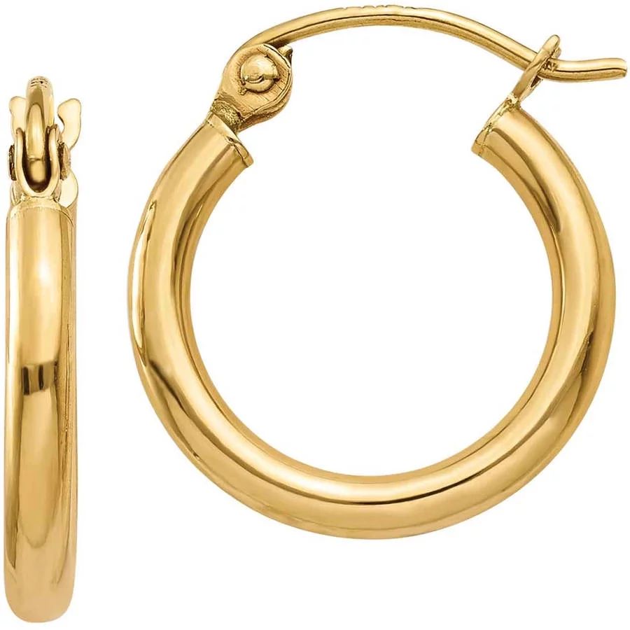 Primal Gold 10 Karat Yellow Gold 2mm Tube Hoop Earrings | Walmart (US)