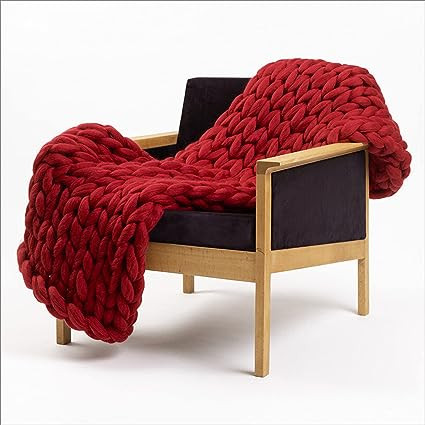SUNDEARMA Chunky Knit Blanket Throw Merino Wool Blend Yarn Handmade, Red, 40x80 | Amazon (US)