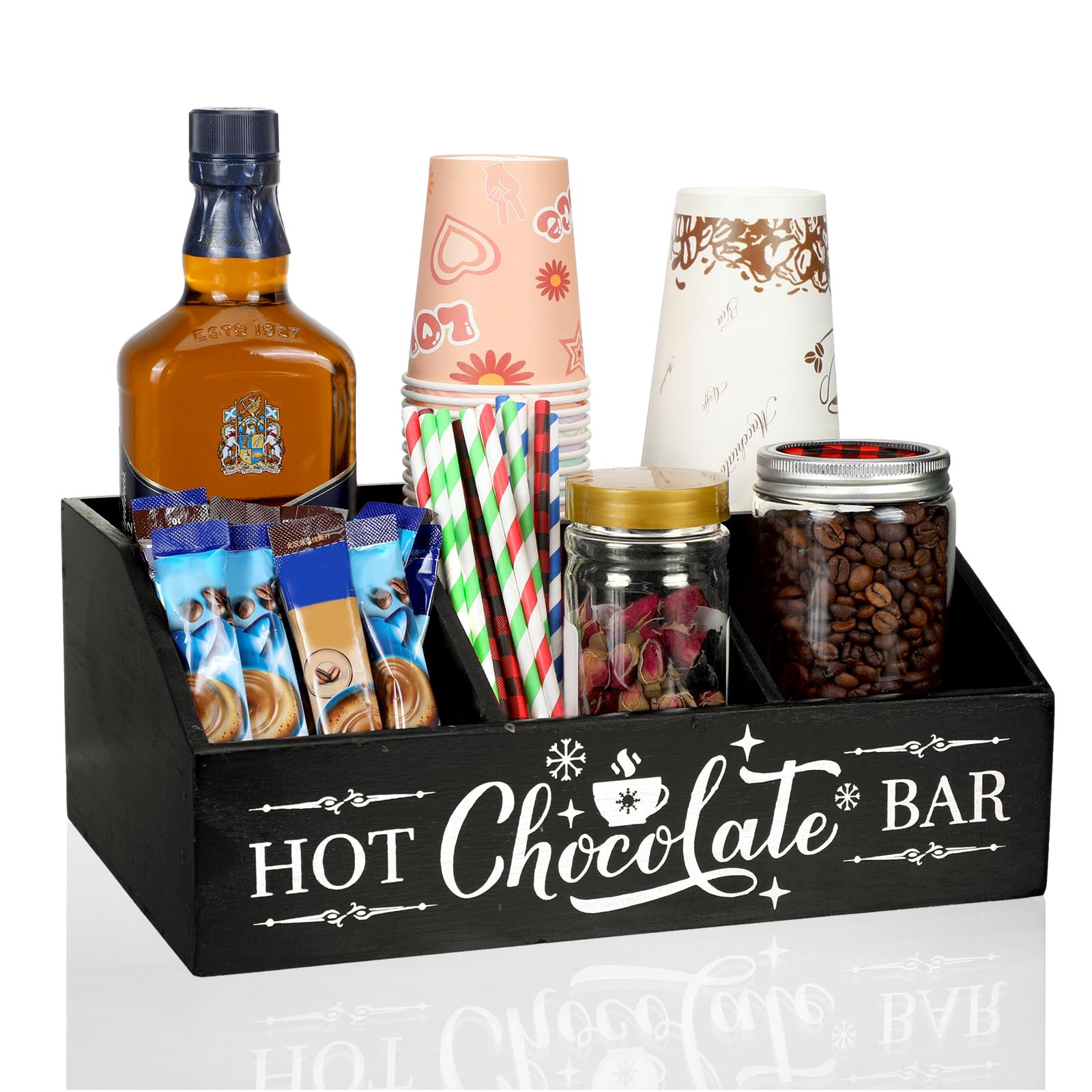 Barydat Christmas Hot Cocoa Bar Wood Coffee Station Organizer Countertop with 4 Compartment Coffe... | Amazon (US)