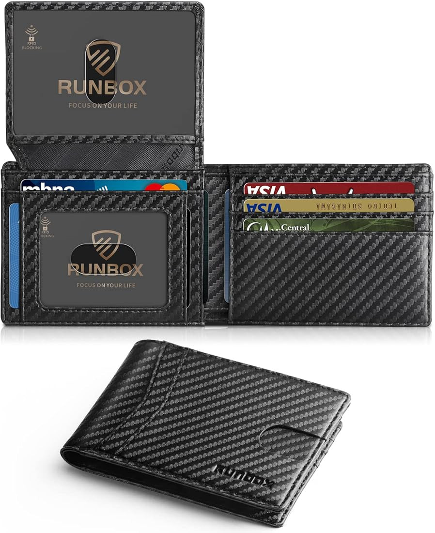 RUNBOX Men's Wallets 15 Card Holder Slim Rfid Leather 2 ID Window With Gift Box Men's Accessories | Amazon (US)