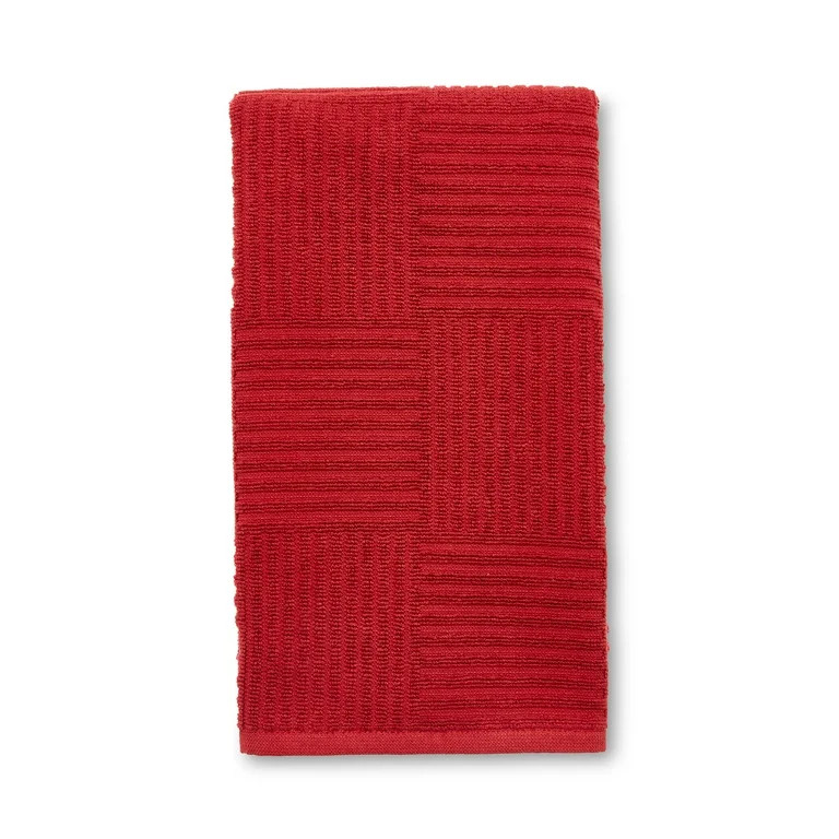 Mainstays Red Sedona Cotton Sculpted-Rib Weave Kitchen Towel | Walmart (US)
