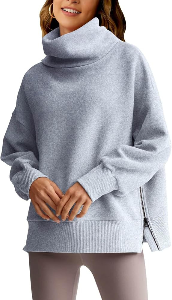 Toapvere Womens Turtleneck Oversized Sweatshirts Fleece Side Zip Long Sleeve | Amazon (US)