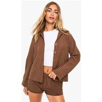 Stripe Shirt & Short Set, chocolate | PrettyLittleThing US