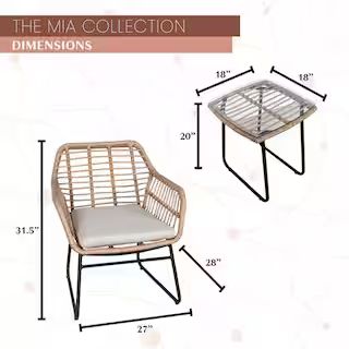 MOD Mia 3-Piece Wicker Patio Conversation Set with Grey Cushions-MIA3PC-GRY - The Home Depot | The Home Depot