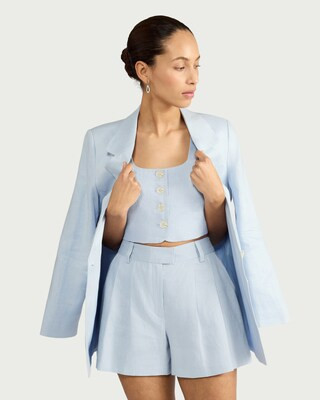 F&F Pure Linen Button Front Cropped Waistcoat in Blue | Tesco F&F
