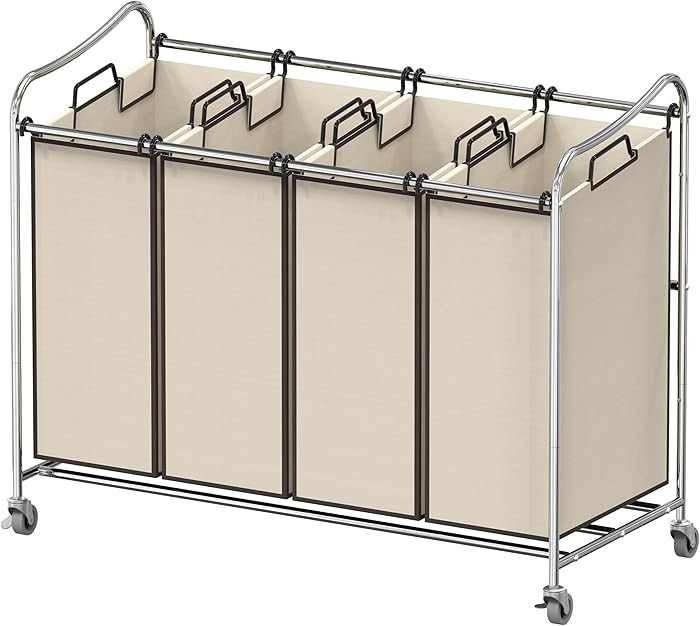 Simple Houseware 4-Bag Heavy Duty Rolling Laundry Sorter Cart, Chrome | Amazon (US)