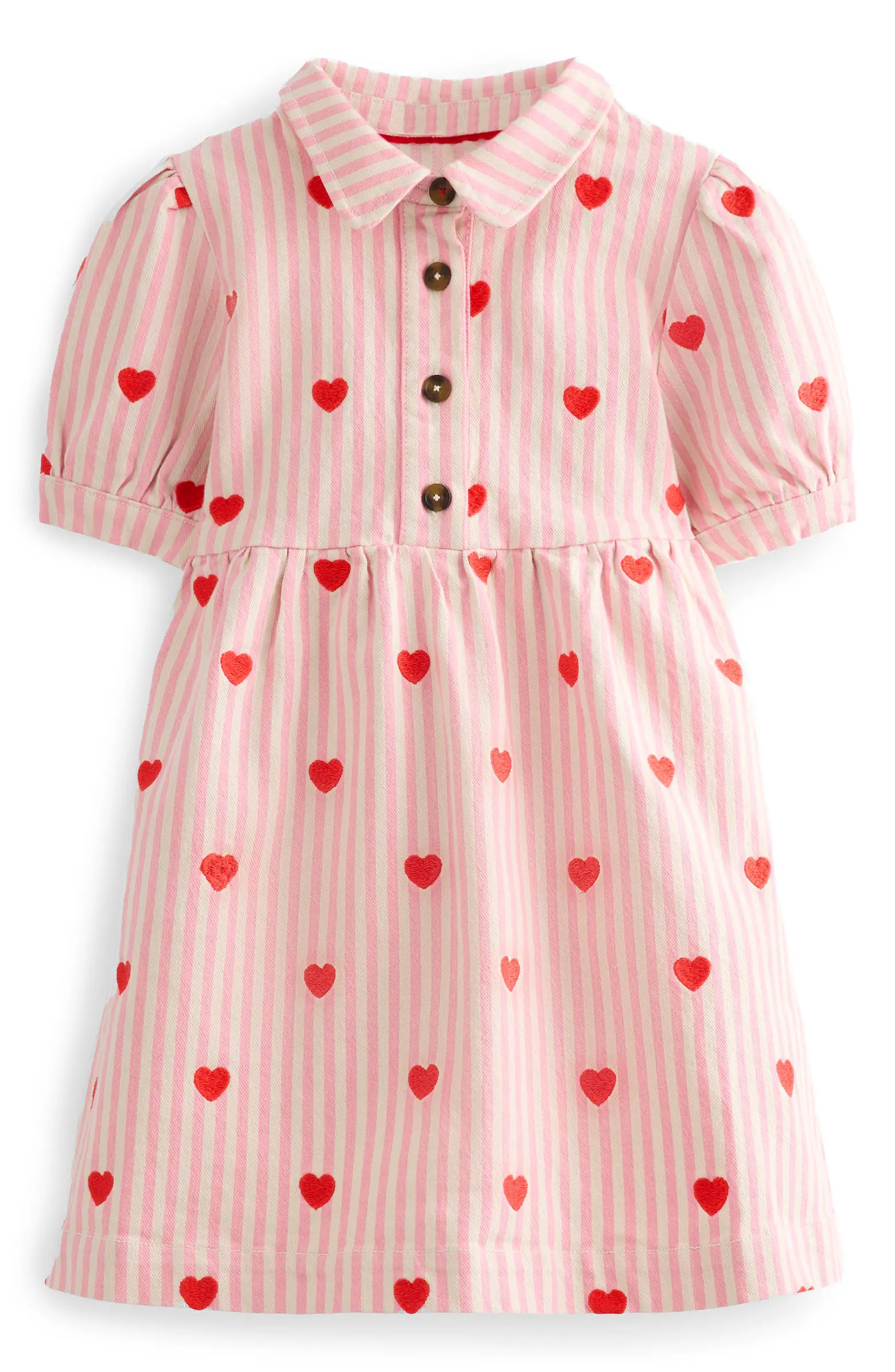 Kids' Heart Embroidered Stripe Denim Dress | Nordstrom