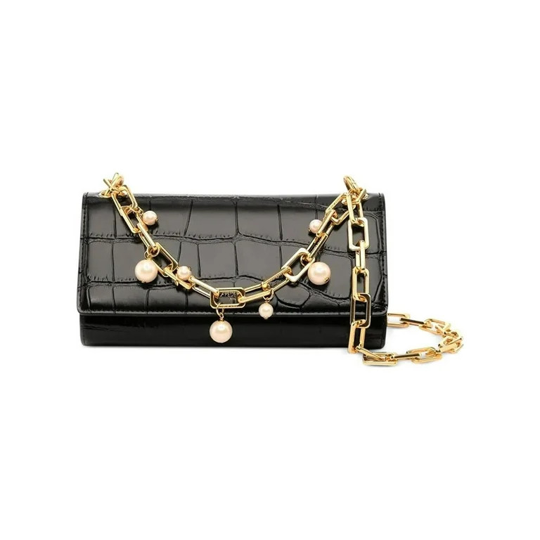 APEDE MOD Women's Black Crocodile Print Suede Faux Pearls Chain Strap Wallet - Walmart.com | Walmart (US)