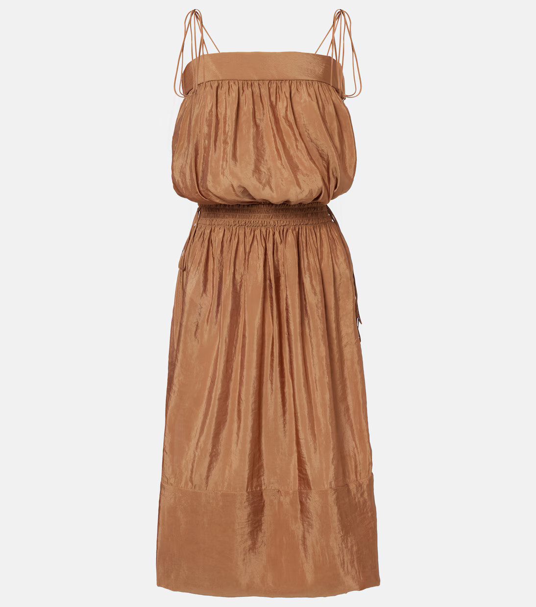 Shirred chiffon satin midi dress | Mytheresa (US/CA)