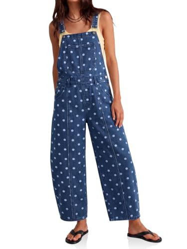 Cicy Bell Womens Polka Dot Denim Bib Overalls Barrel Leg Jean Jumpsuit | Amazon (US)