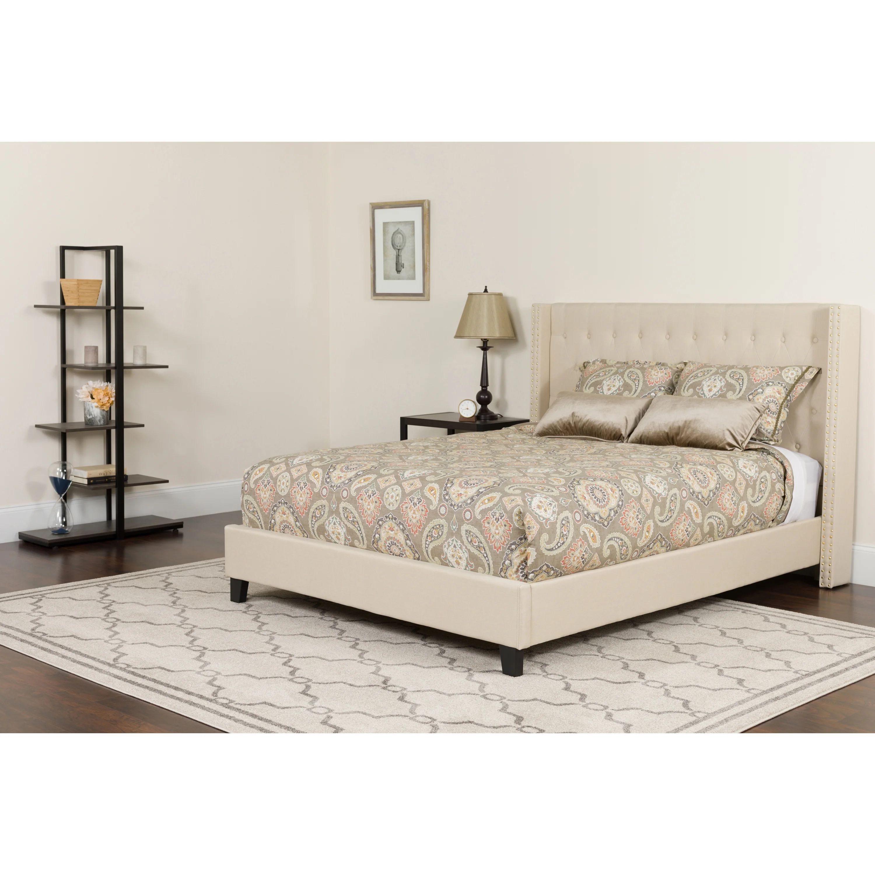 Flash Furniture Riverdale King Size Tufted Upholstered Platform Bed in Beige Fabric | Walmart (US)