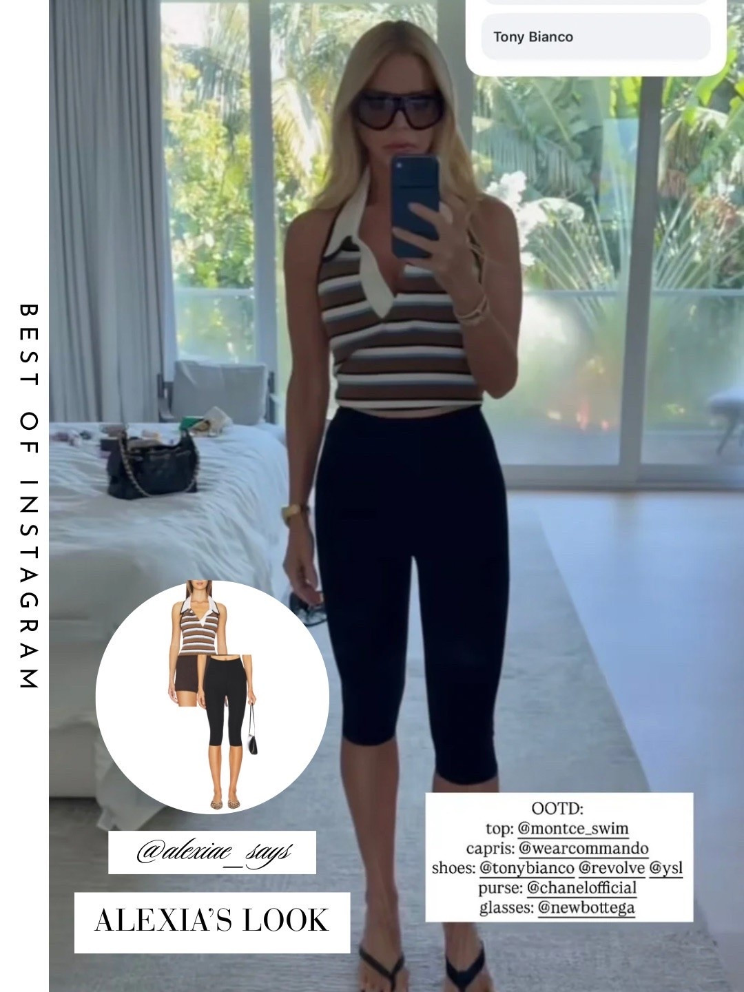 Alexia Echevarria’s Vrown Striped Sleeveless Polo Top and Capris 📸 = @alexiae_says