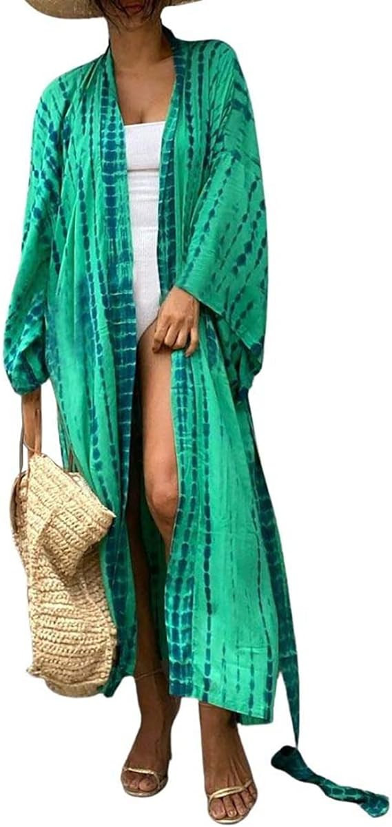 Bsubseach Stylish Tie Dye Open Front Long Kimono Swimsuit Cover up for Women | Amazon (US)