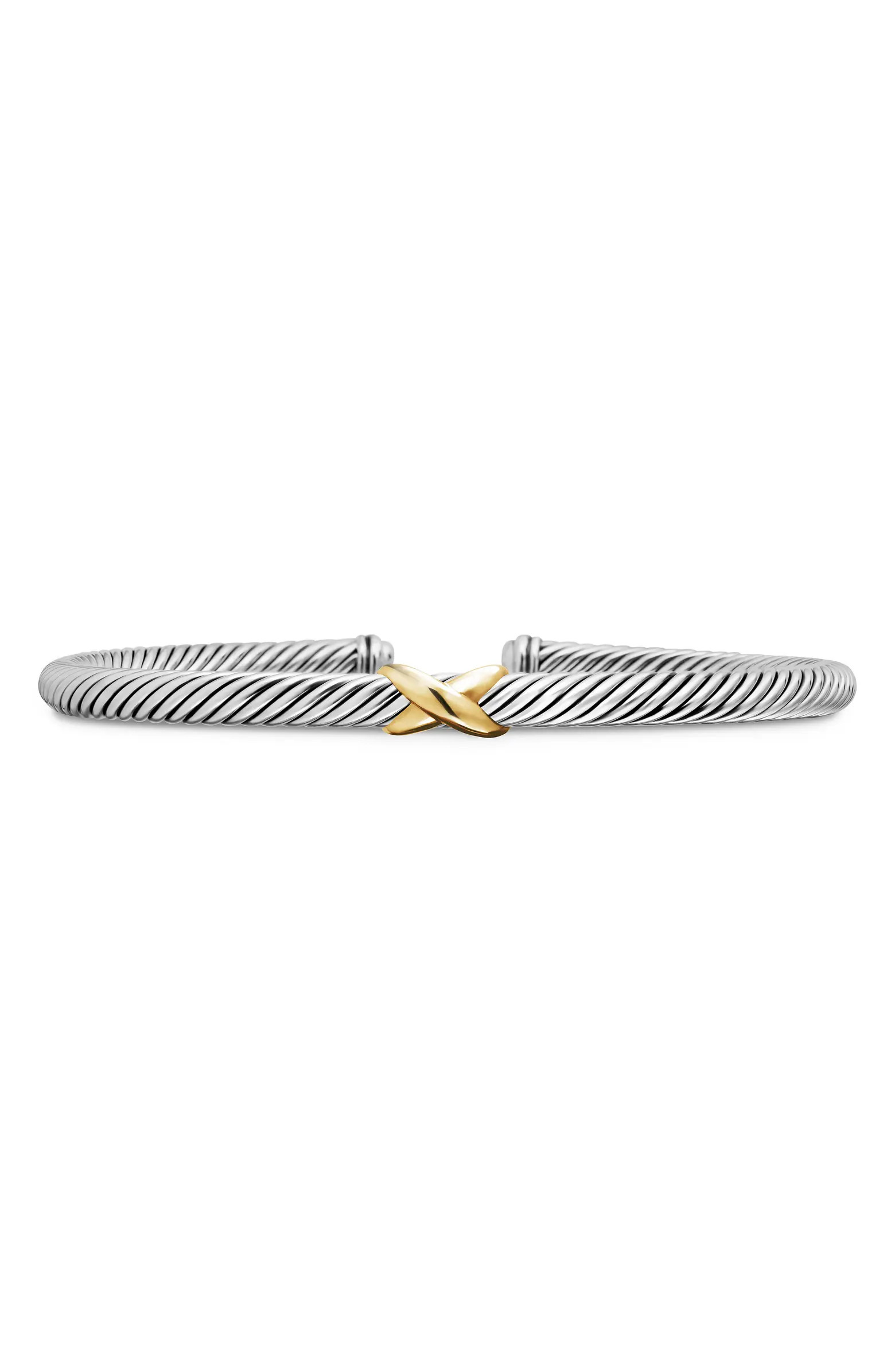 X Classic Cable Station Bracelet in Sterling Silver with 14K Gold, 4mm | Nordstrom