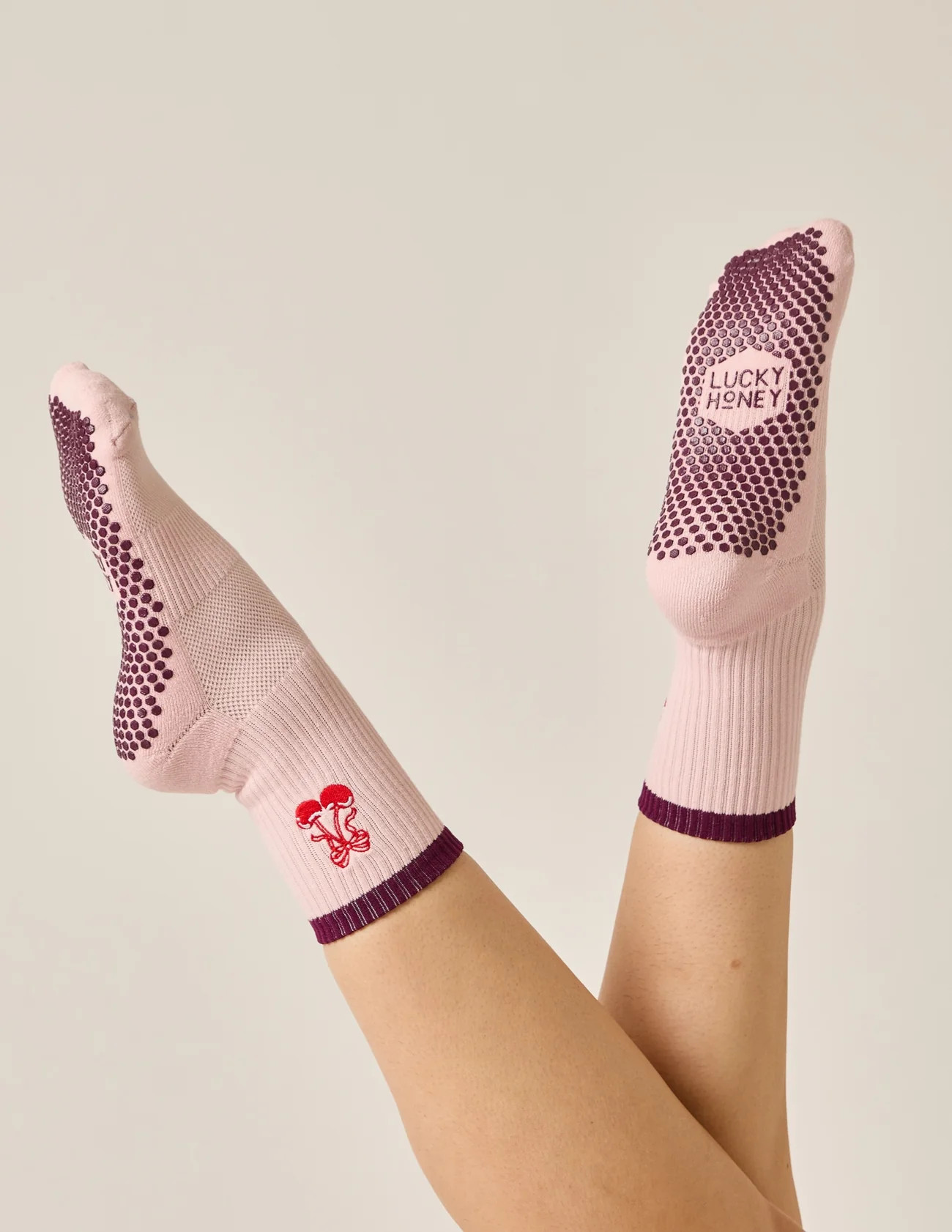The Embroidered Crew Grip Sock | LUCKY HONEY