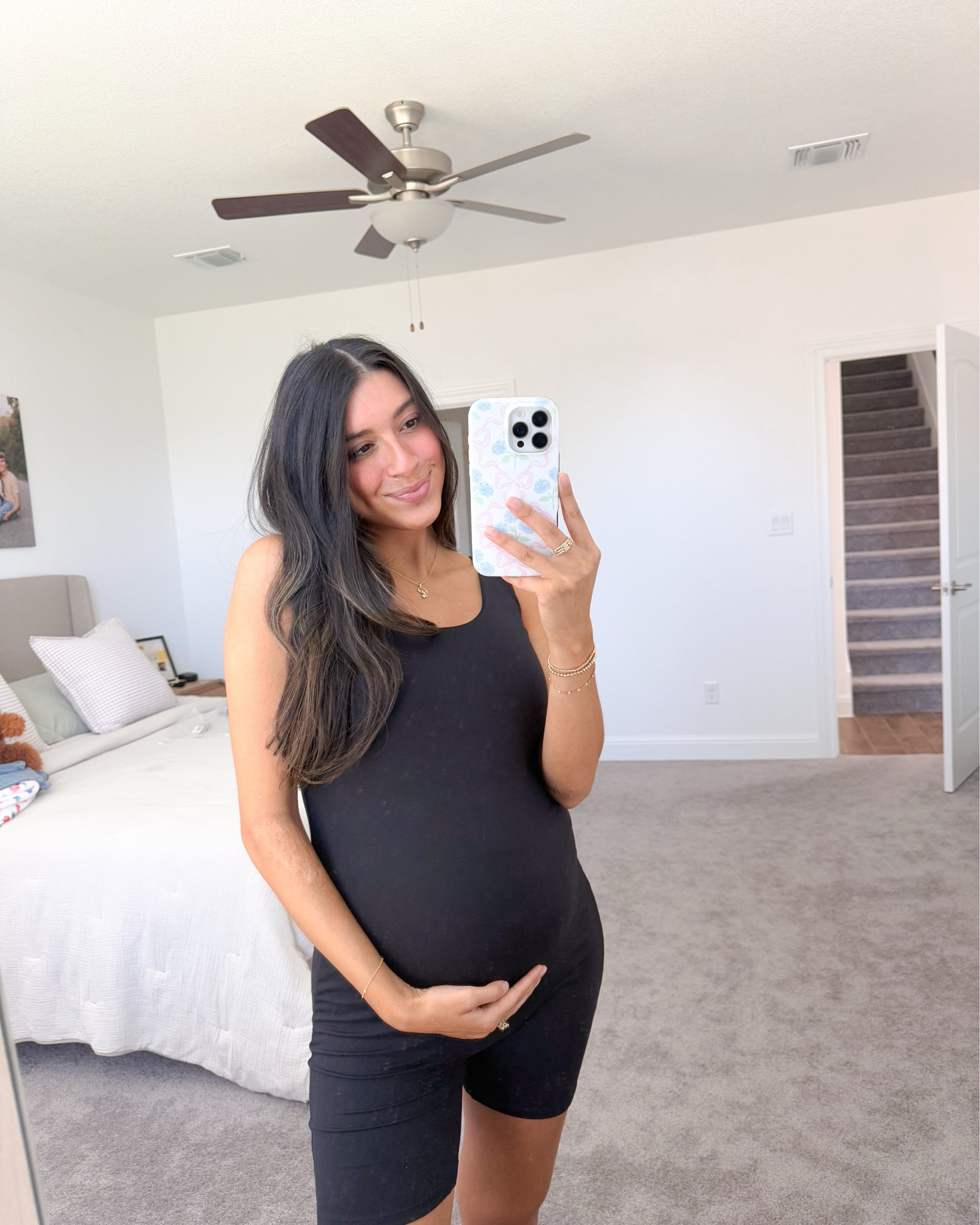 Stretchy maternity rompers 🩷 wearing a size small 
colors— black & navy 