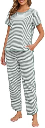 Womens Pajama Sets Cotton 2 Piece Lounge Set Stripe Short Sleeve Pj Set Comfy Loungewear Sleepwea... | Amazon (US)