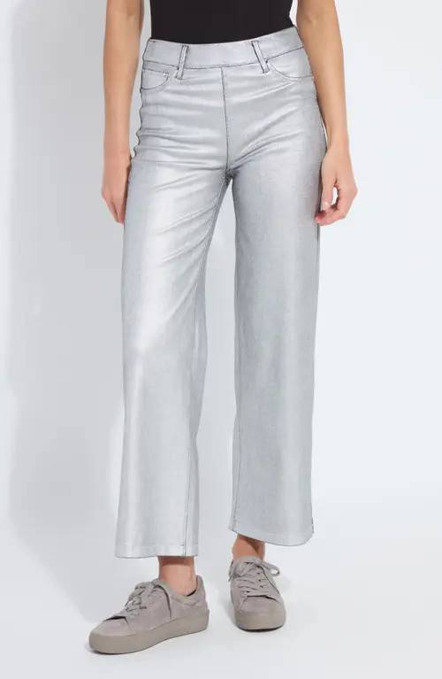 Lysse Metallic Coated High Waist Wide Leg Pull-On Jeans in Metallic Silver at Nordstrom, Size Med... | Nordstrom