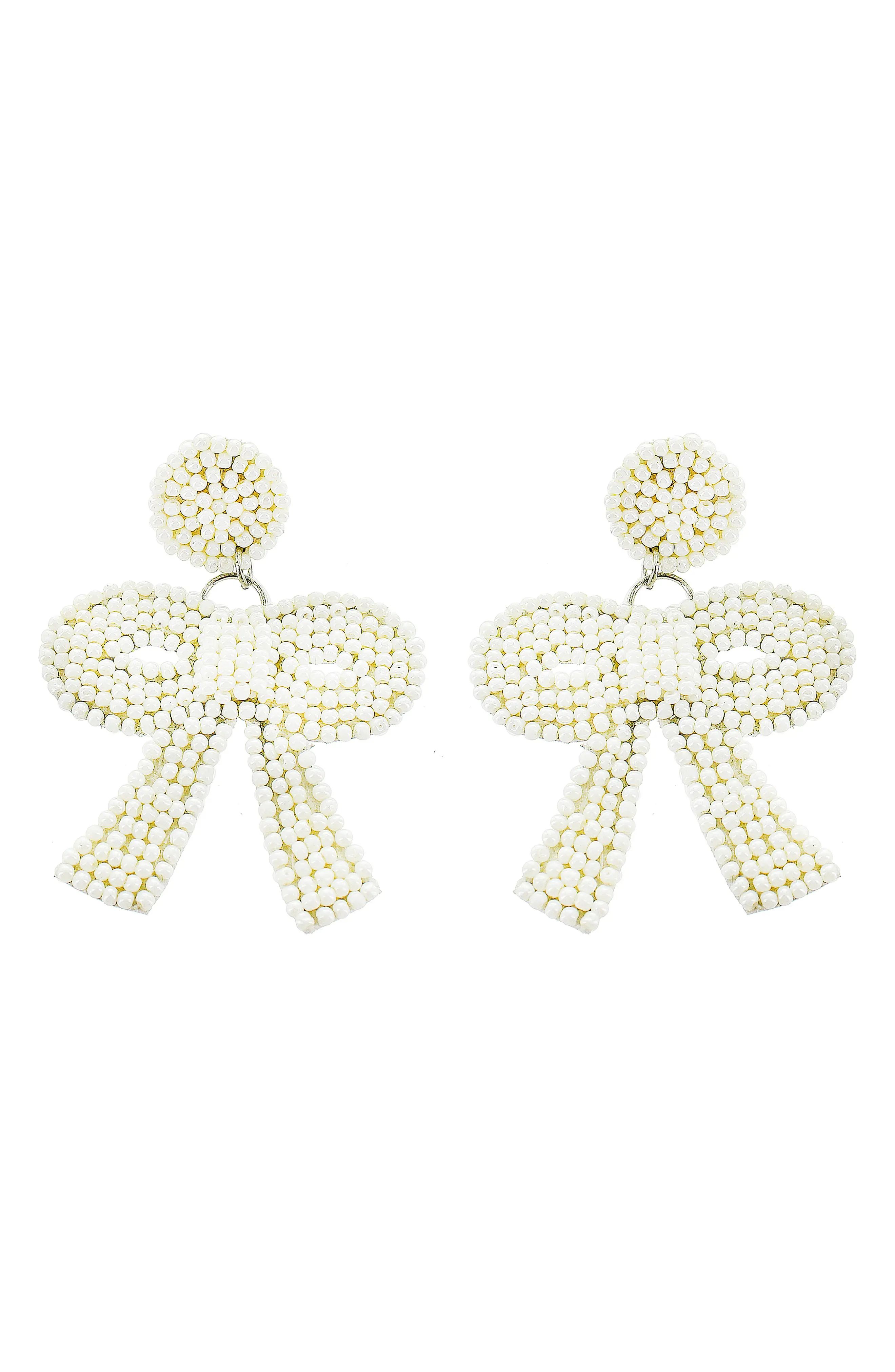 Panacea Beaded Bow Earrings in White at Nordstrom | Nordstrom