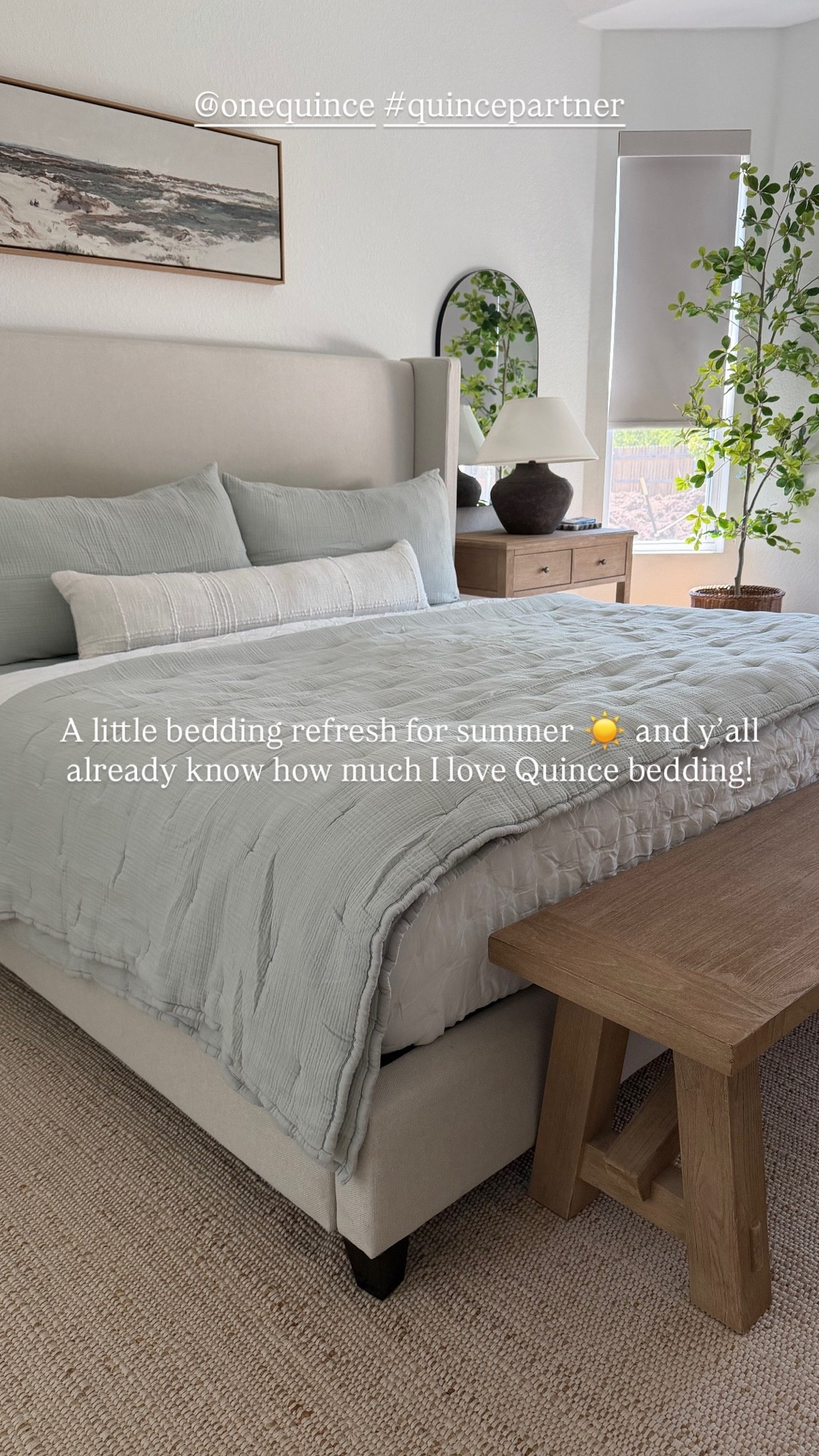 Summer Bedding Refresh with @Quince  #quincepartner

Just updated my bedding for spring with this super soft Airy Cotton Gauze Quilt Set and matching bamboo sheets in the color Mist 🩵

Quince Bedding, Bedroom Views, Neutral Bedding, Soft Layered Bedding, Cozy Bedroom

#beddinginspo #neutralhomeinspo #quincebedding