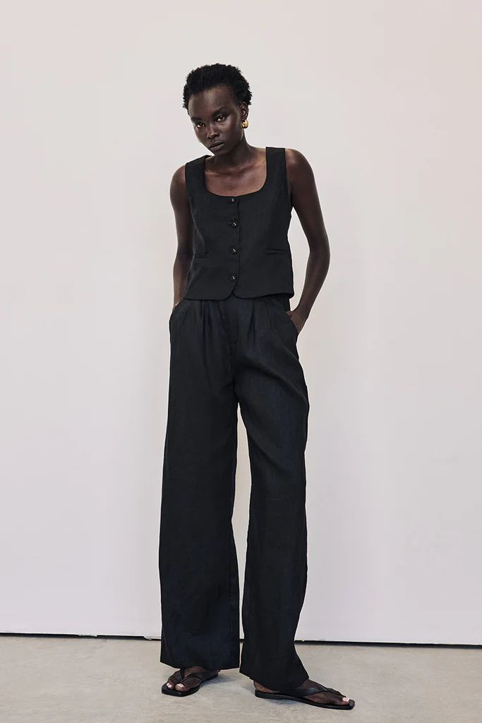 NORAH BLACK LINEN PANT | DISSH