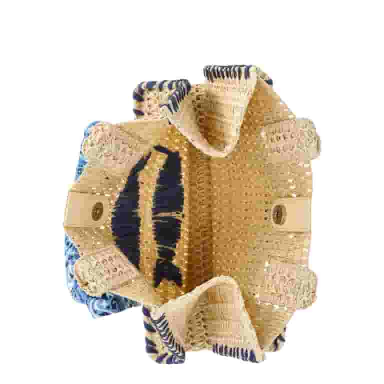 No Boundaries Women's Beach Icons Mini Straw Tote Bag, Light Natural with Fish Embroidery | Walmart (US)