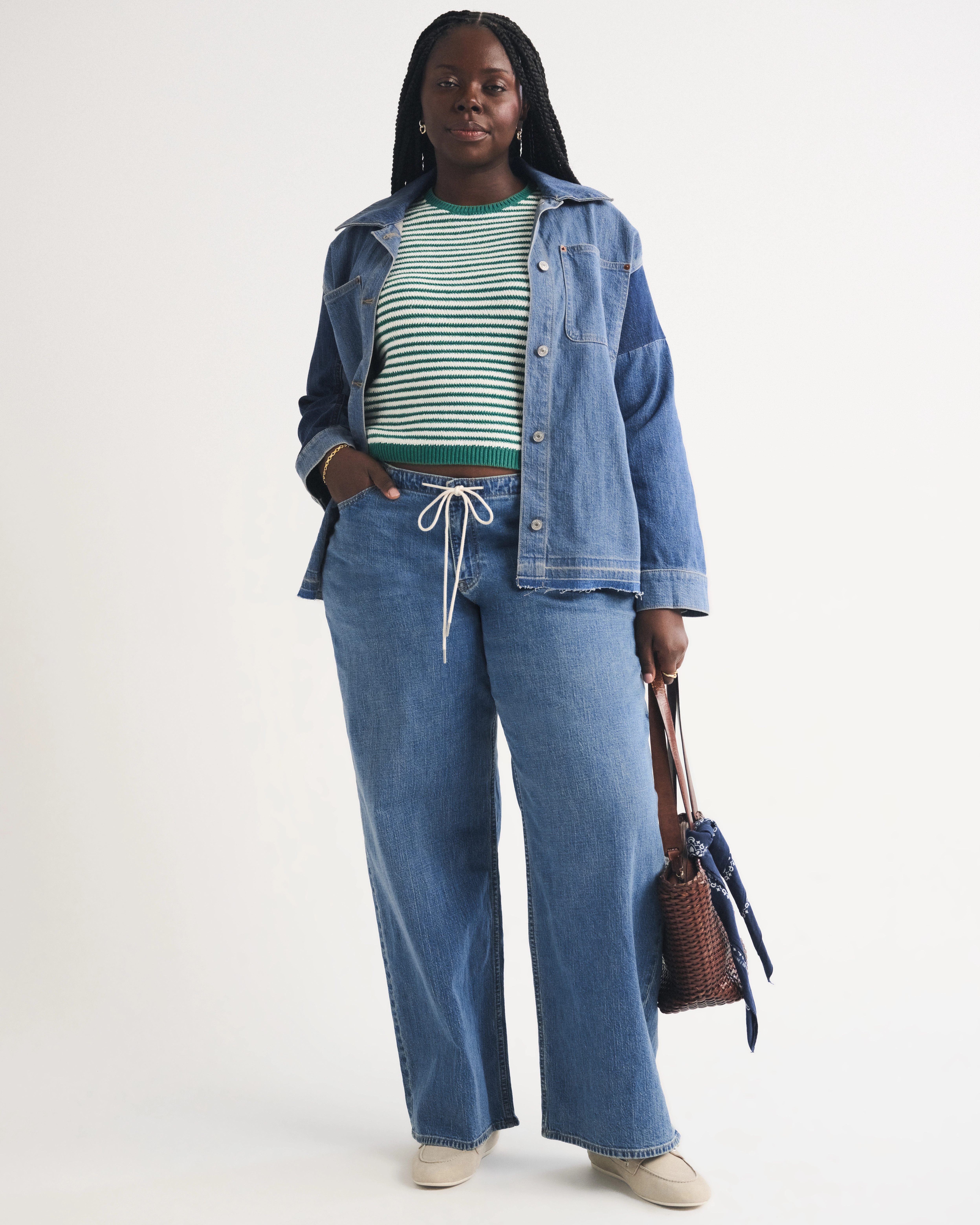 Curve Love Linen-Blend Low Rise Ultra Loose Drawstring Jean | Abercrombie & Fitch (US)