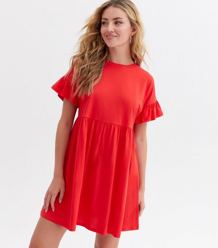 Red Jersey Frill Mini Smock Dress
						
						Add to Saved Items
						Remove from Saved Items | New Look (UK)