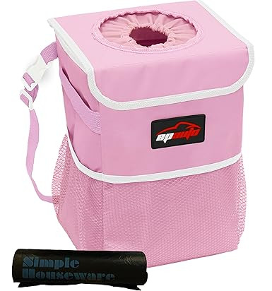 EPAuto Waterproof Car Trash Can with Lid and Storage Pockets, Pink | Amazon (US)