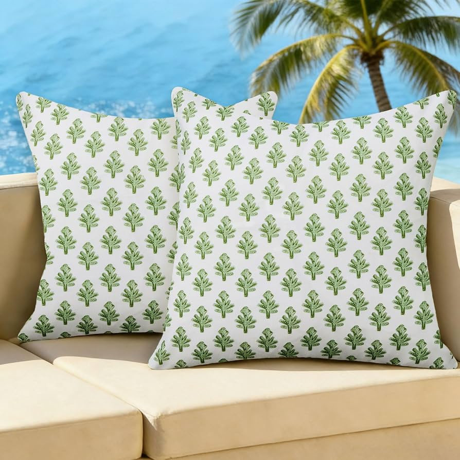 Outdoor Pillow Covers 18x18 Set of 2 Boho Green Floral Accent Print Decorative Throw Pillow Cases... | Amazon (US)