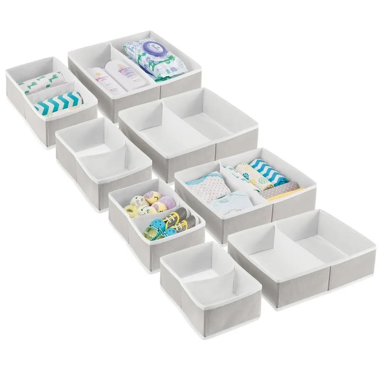 mDesign Fabric Nursery Divided Drawer Organizer Bin, 4 Pack, Light Gray/White | Walmart (US)