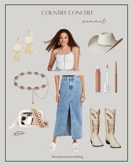 Country concert, indoor concert, denim midi skirt, cowboy hat, western accessories, clear purse, cowboy boots, target outfit 

#LTKSeasonal #LTKstyletip #LTKFestival