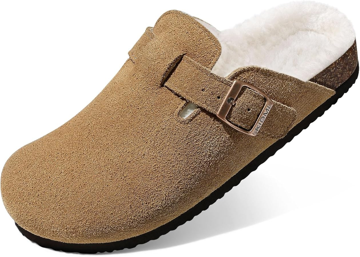 Women's Fur Lined Suede Clogs Fuzzy Cork Footbed Mules Slip On Winter Potato Shoes | Amazon (US)
