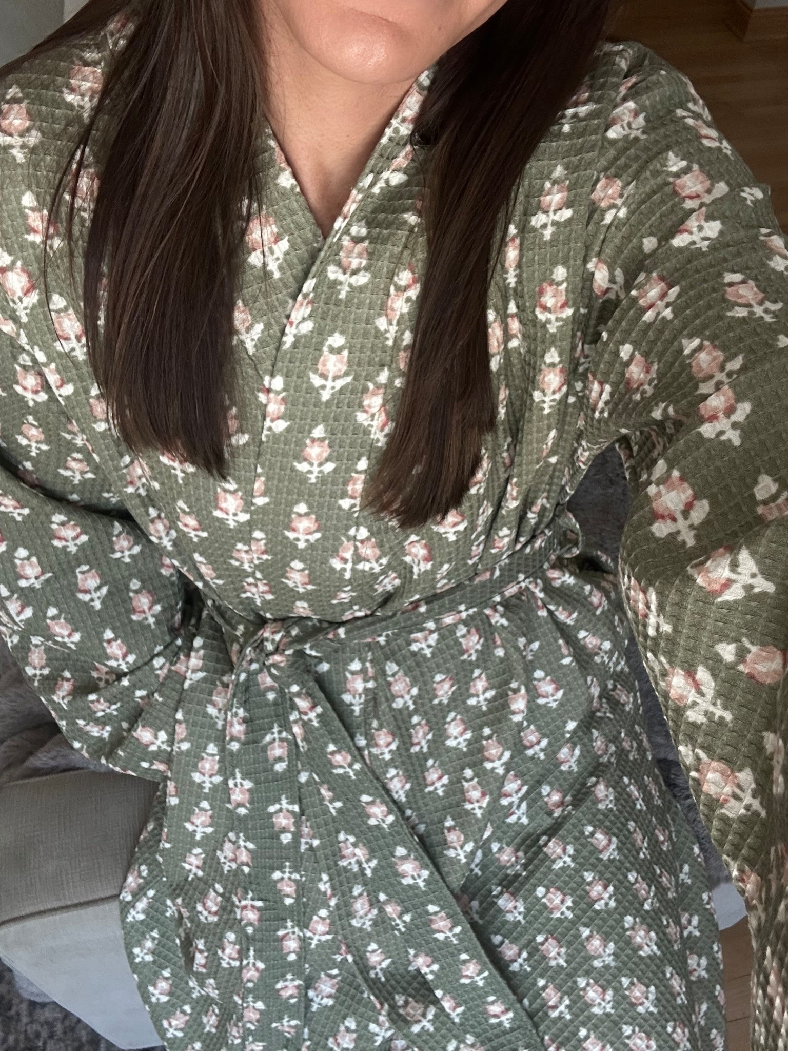 100% cotton robe - It runs a little oversized. I’m in the sm/med. 